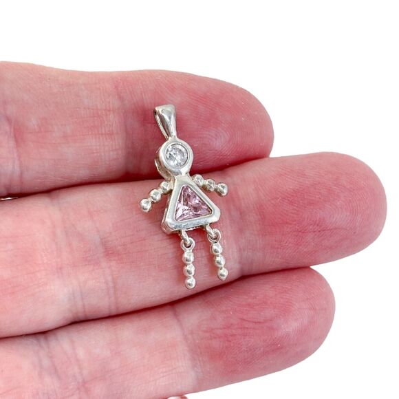 Vintage Sterling Silver 925 Pink Cubic Zirconia Girl Pendant - Picture 1 of 7